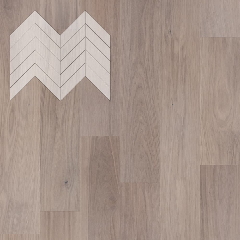 Паркет Елка Французская Lab Arte Chevron Дуб Натур Чегет белый лак 600/475х125х14/3/45°