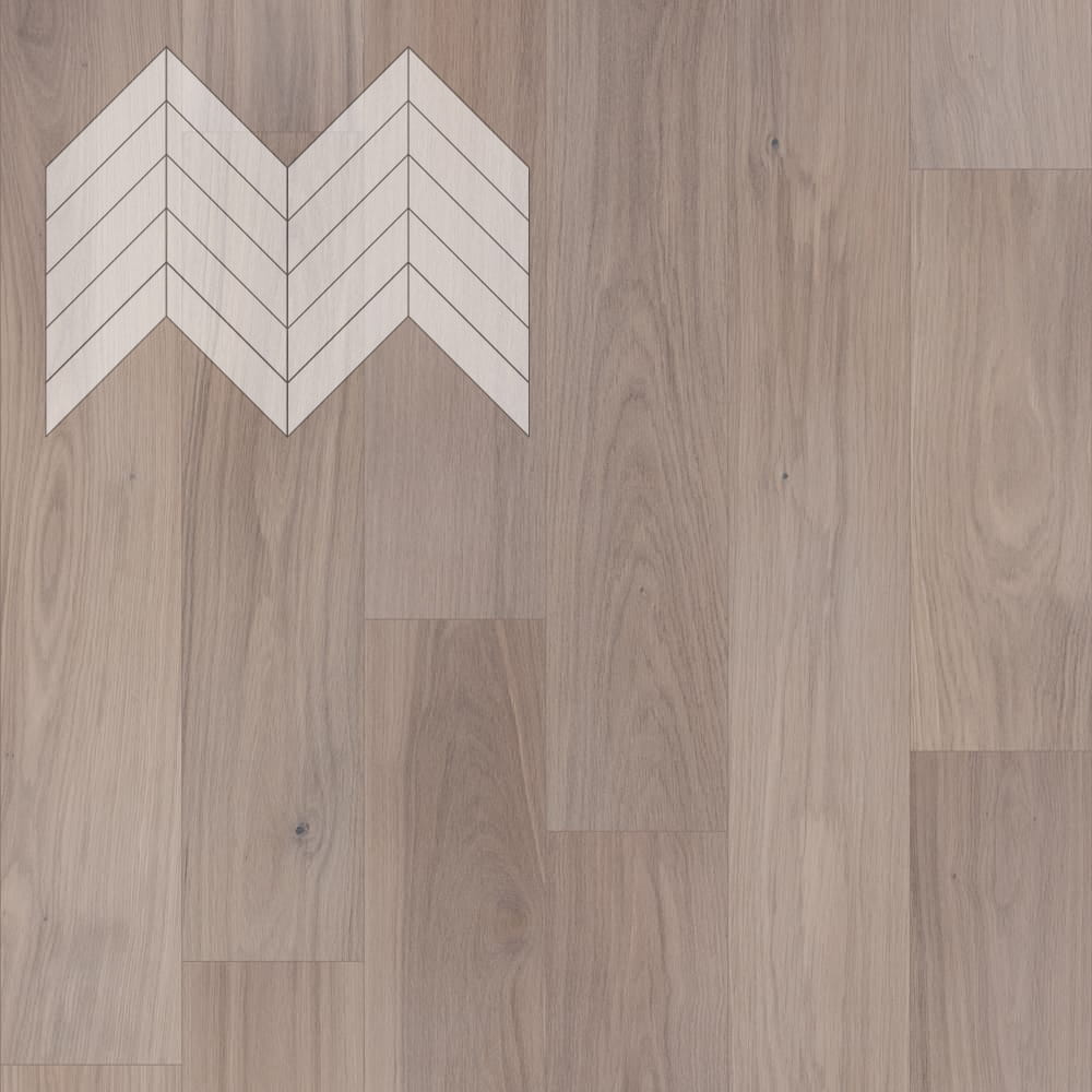 Паркет Елка Французская Lab Arte Chevron Дуб Натур Чегет белый лак 600/490х110х14/3/45°